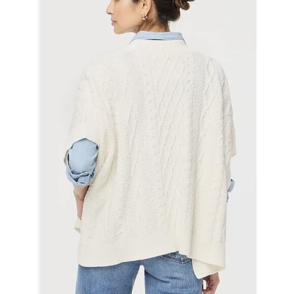 J.Crew Fisherman Cable-Knit Poncho Sweater Womens OS Cream Draped Relaxed Fit - Picture 2 of 7